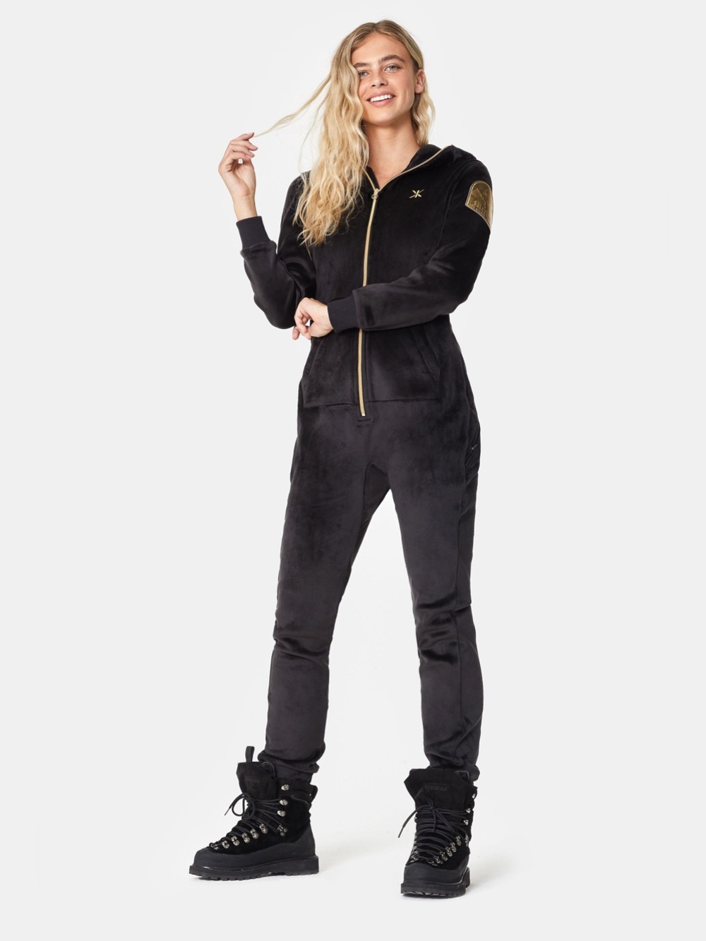 Onepiece Alps Soft Velvet Fitted Jumpsuit Size Small Black Lined Pockets Ski